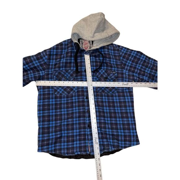 Tokyo Hooded Lined Flannel Jacket Black and Blue Kid's Size L - Picture 7 of 11